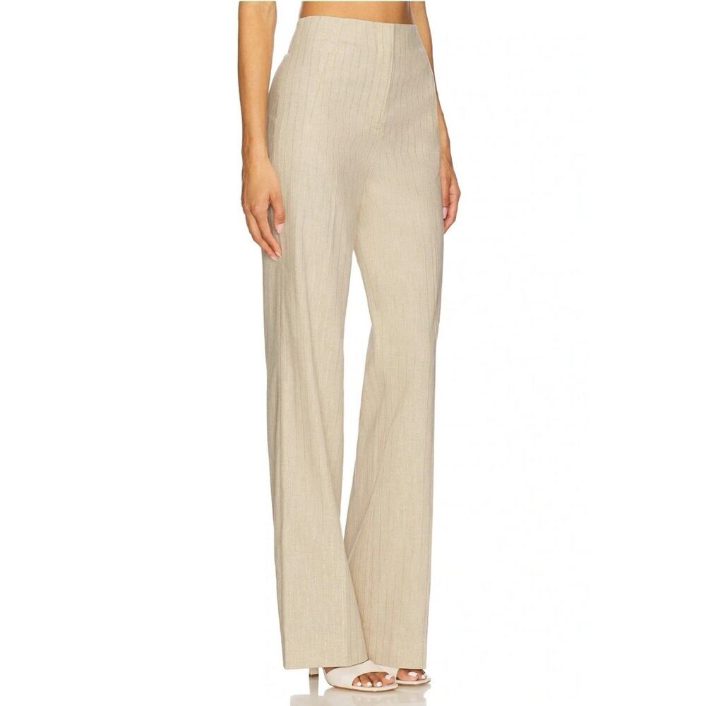 Veronica Beard Jude Natural Gold Wide Leg Pants Trousers 14 Metallic Pinstripe